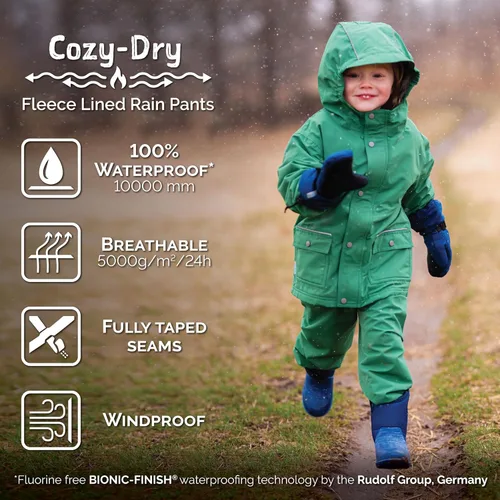Vista 4 de JAN & JUL Pantalones de lluvia y nieve impermeables para niños, forrados con forro polar