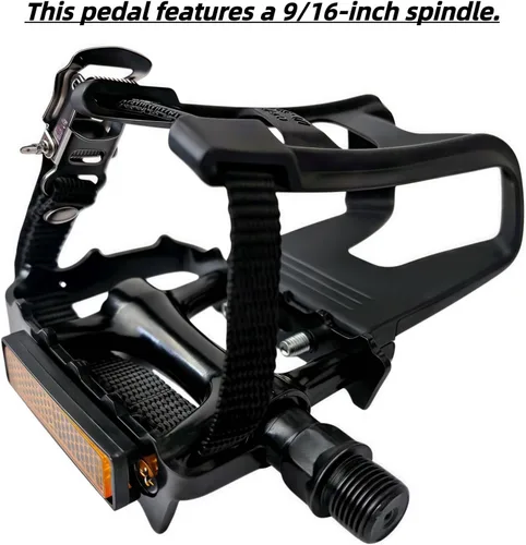 Vista 2 de YBEKI Pedales de bicicleta con clips y correas, para bicicleta estática, bicicleta giratoria y bicicletas al aire libre, pedales de bicicleta