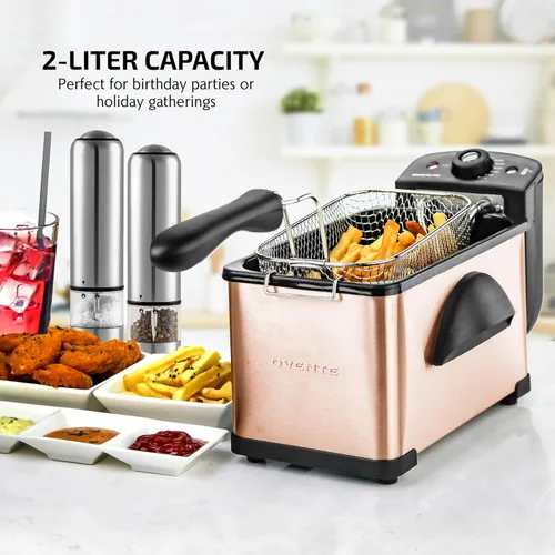 Vista 2 de OVENTE Freidora eléctrica de 2 litros de capacidad, tapa con ventana de visión, temperatura ajustable, cesta extraíble y mango de tacto frío