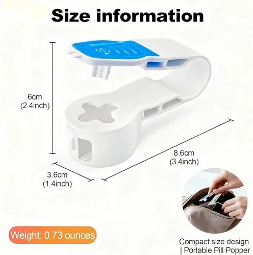 Vista 2 de Herramienta extractora de píldoras de 2ª generación con compartimento de almacenamiento, removedor de paquete de ampollas de medicamentos, diseño