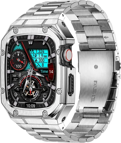 Vista 7 de BAITEYOU Correa con Funda Compatible con Apple Watch Series 6 5 4 SE 3 2 1 44mm 42mm, Correa de Nylon con Funda Resistente de Acero Inoxidable