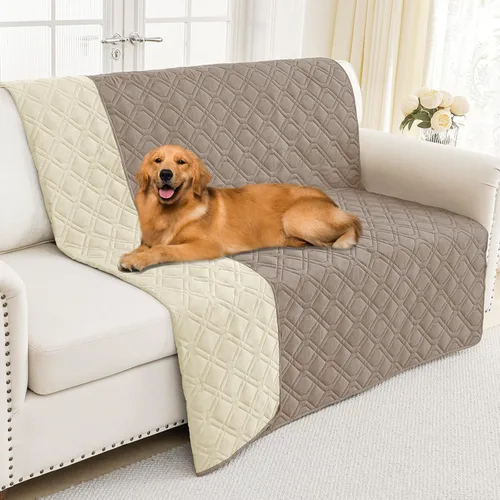 Vista 87 de Smiry Funda impermeable para cama de mascota, suave y lavable, para muebles, cama, sofá, reversible, a cuadros (30 x 53 pulgadas, color beige/beige)