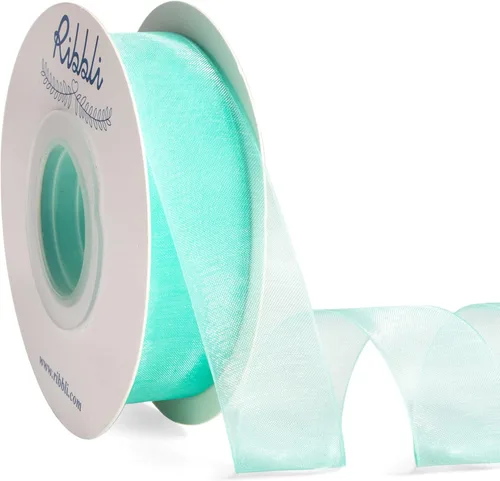 Ribbli Cinta de organza azul aguamarina, 1 pulgada x 50 yardas, cinta transparente azul para envolver regalos, envoltura de galletas, decoración de