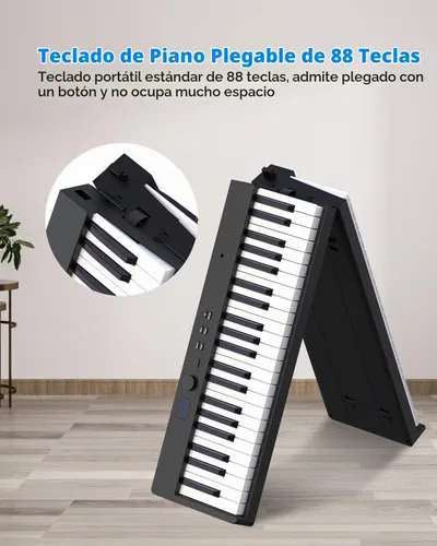 Vista 7 de Teclado de piano plegable de 88 teclas, teclado de piano portátil con tecla semipesada estándar, piano plegable con soporte Bluetooth/MIDI con Negro