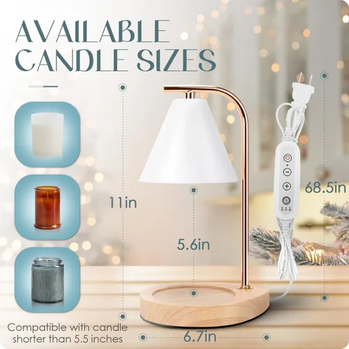 Vista 4 de Aimoptg Lámpara calentadora de velas con base de madera retro, cera derretida para decoración del hogar para velas de tarros pequeños y grandes