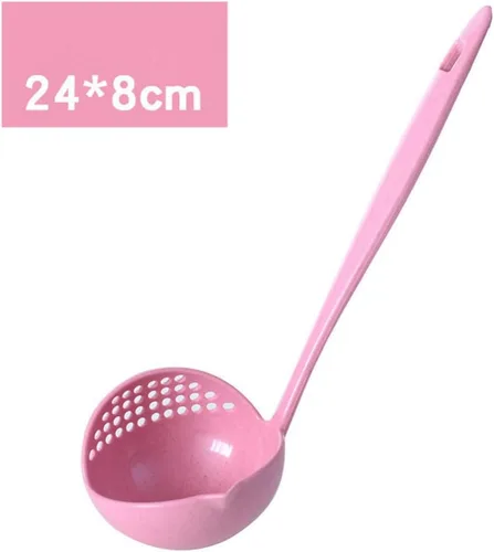 Vista 2 de DOITOOL Cuchara ranurada con cucharón caliente, cuchara de sopa, cucharón colador de mango largo, cuchara espumadora de grasa, cuchara reutilizable