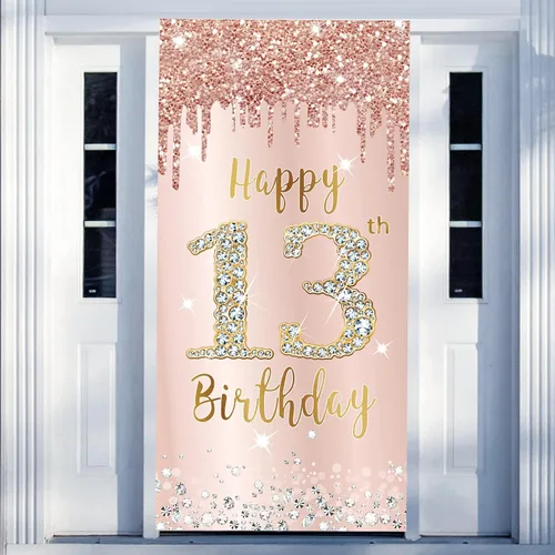 Vista 17 de Decoración de Puerta de Cumpleaños Número 85 para Mujer, Cubierta de Puerta Rosa Oro Rosa Feliz 85 Cumpleaños, Suministros de Fiesta, Cartel