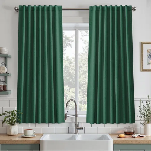 Vista 11 de UHITECH Cortinas opacas cortas de 24 pulgadas de largo para sala de estar, juego de 2 paneles con pestaña trasera, bolsillo para barra, cortinas