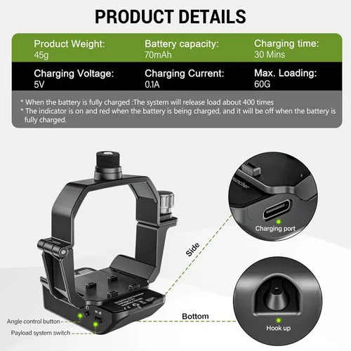 Vista 6 de Mini 4 Pro Airdrop System Downlight para DJI Mini 4 Pro Accesorios, carga útil/entrega/transporte dispositivo de liberación de caída