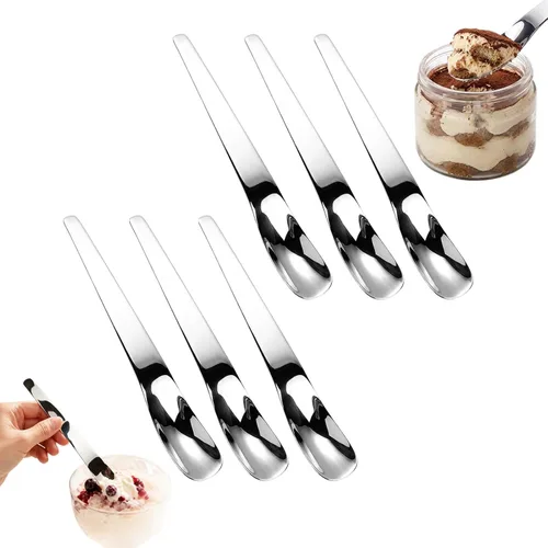 Stainless Steel Dessert Spoon with Long Ergonomic Handle, Ice Cream Spoon 6PCS