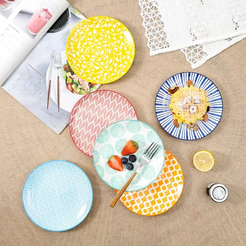 Vista 5 de Selamica Juego de Platos de Postre de Cerámica de 6, Platos Mini de 6 Pulgadas para Pastel, Snacks y Guarnición, Apto para Microondas y Lavavajillas