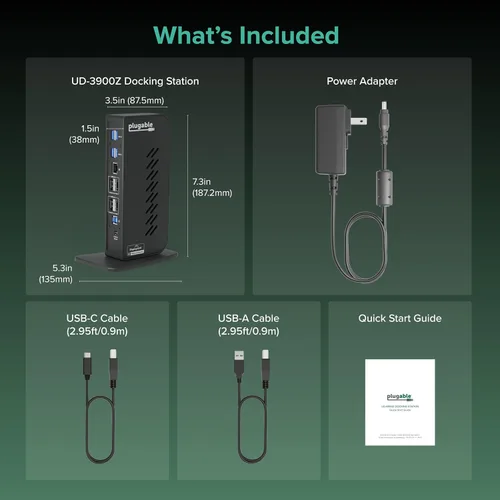 Vista 17 de Plugable Estación de acoplamiento dual DisplayPort y HDMI - Dock USB 3.0 y USB-C para portátil para monitores duales, DisplayLink, Mac