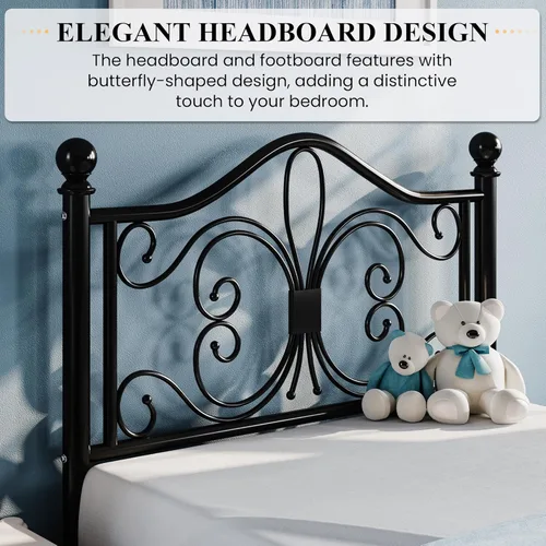 Vista 4 de SHA CERLIN Estructura de cama de tamaño individual para niños, estructura de cama de metal con cabecero y pie de cama con diseño