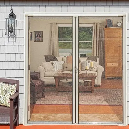 Vista 6 de Cool Genius - Puertas retráctiles para puerta doble, cortas, 78 pulgadas de altura, color blanco, fácil de instalar, puerta mosquitera retráctil
