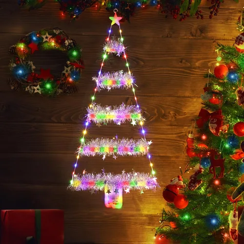 Vista 9 de Toodour Luces de Decoración Navideña para Interiores, Luces LED de Navidad de 2.65 pies, Luz Verde Colgante para Pared y Ventana, Funciona