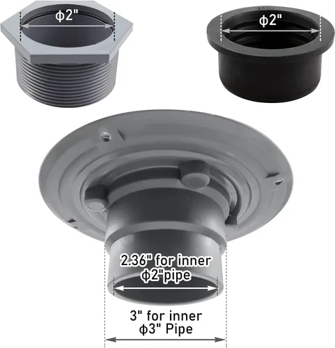 Vista 4 de Kit de base de drenaje de ducha de 2 pulgadas, desagüe de PVC con brida base, adaptador, acoplador y junta para instalación de ducha cuadrada/lineal