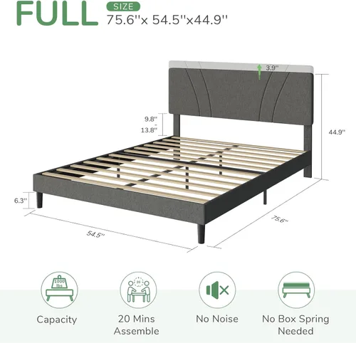 Vista 76 de Novilla Base de cama de plataforma tamaño Queen con cabecera ajustable tapizada, marco de cama Queen, no necesita somier, sin ruido, fácil montaje