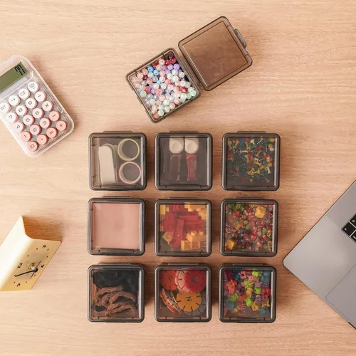 Vista 8 de Paquete de 10 recipientes pequeños de plástico con tapas, cajas de almacenamiento apilables transparentes y organizadores para organizador