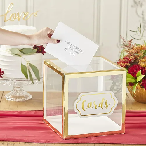 Vista 4 de Kate Aspen Caja de tarjetas de boda, tamaño único, transparente/dorado