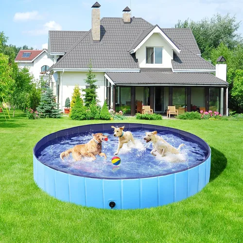 Vista 3 de Yaheetech Piscina plegable para perros de plástico duro, piscina portátil para mascotas, piscina para perros pequeños, medianos y grandes, 79 x 12