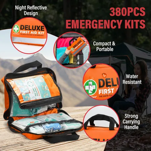 Vista 3 de SuccorWare Kit de primeros auxilios de lujo de 380 piezas, kits médicos compactos para trauma con vendajes surtidos, paquete frío instantáneo, manta