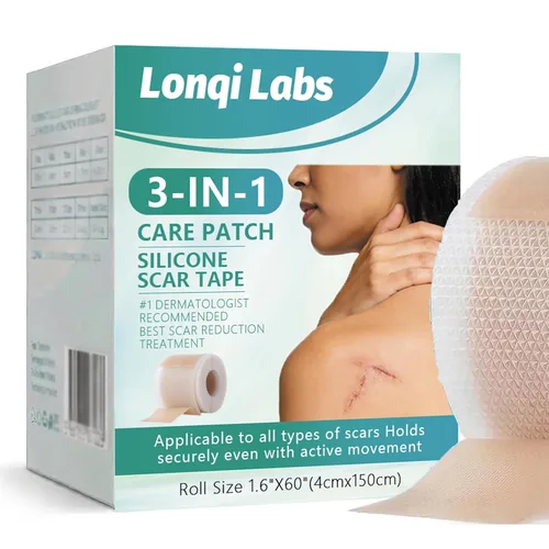 Lonqi 3-1 Care Patch,Lonqi Labs Patch,Silicone Scar Tape for All Skin Types,Wrinkles,Reusable（C-Section, Burn, Surgical Scars） (1PCS)