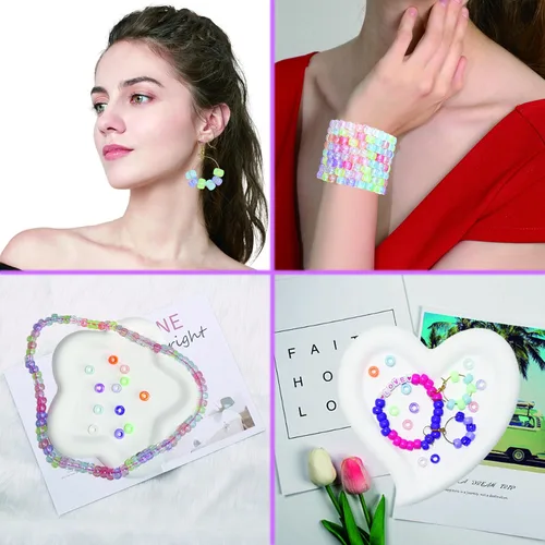 Vista 8 de LIS HEGENSA Cuentas de Pony a Granel, Cuentas Kandi para Hacer Collares de Joyería, Trenzado de Cabello, Kits de Fabricación de Pulseras, Cuentas