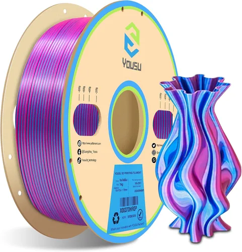 Vista 7 de Yousu - Filamento PLA de seda 1.75mm, filamento para impresora 3D de coextrusión de doble color, compatible con la mayoría de impresoras 3D, seda