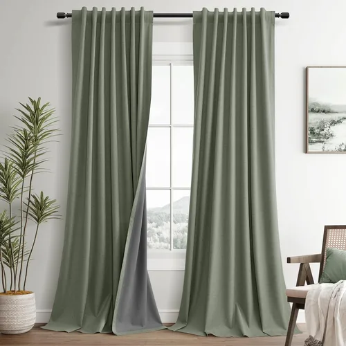 Vista 21 de Guken Cortinas opacas de lino, 2 paneles rústicos, elegantes, 100% opacas, con aislamiento térmico, banda de ganchos y trabilla trasera, 52 x 84