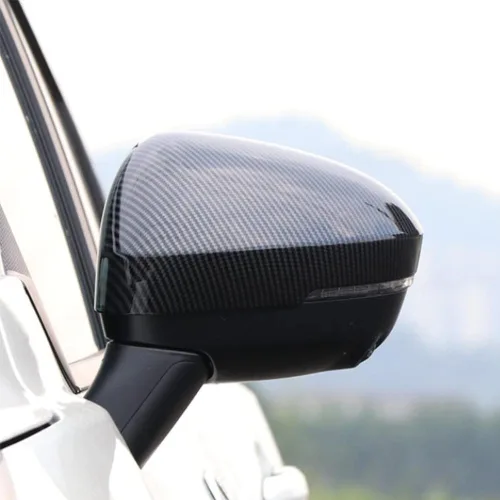 Vista 6 de Funda protectora de espejo retrovisor para Nissan Rogue 2021 2022 2023 2024 2025 con patrón de fibra de carbono ABS