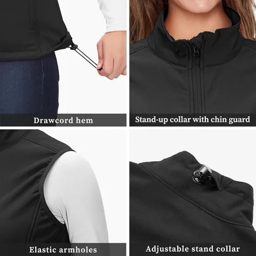 Vista 4 de 33,000ft Chaleco de correr para mujer, con forro polar, con cremallera, resistente al viento, ligero, softshell, para golf, senderismo, deportes
