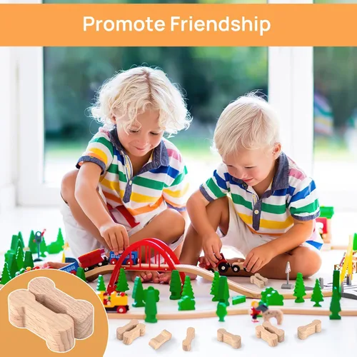 Vista 7 de 25 adaptadores de madera para huesos de perro, piezas de pista de tren para adolescentes, compatible con todos los juegos de rieles de tren de madera