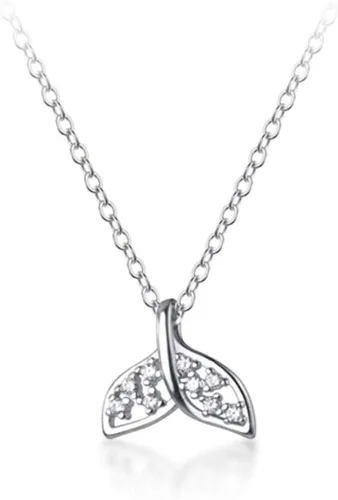 Collar de plata de ley con colgante de cola de sirena para mujeres y niñas, delicado cristal de circonita cúbica, delfín, pescado, ballena, cadena