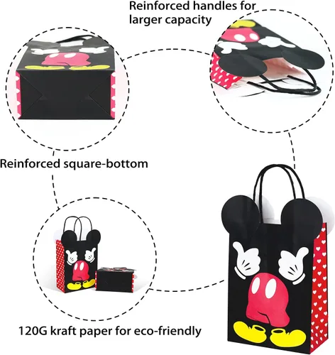 Vista 3 de MOAXMOA Paquete de 12 bolsas de papel de regalo para fiesta temática de cumpleaños con asa