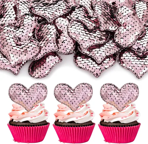 Vista 9 de 24 piezas de decoración de cupcakes con purpurina dorada para el día de San Valentín, temática de San Valentín, fiesta de cumpleaños, suministros