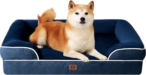 Vista 37 de EHEYCIGA - Cama ortopédica para perro grande, impermeable, de espuma viscoelástica y espuma tipo caja de huevos, bordes elevados, antideslizante