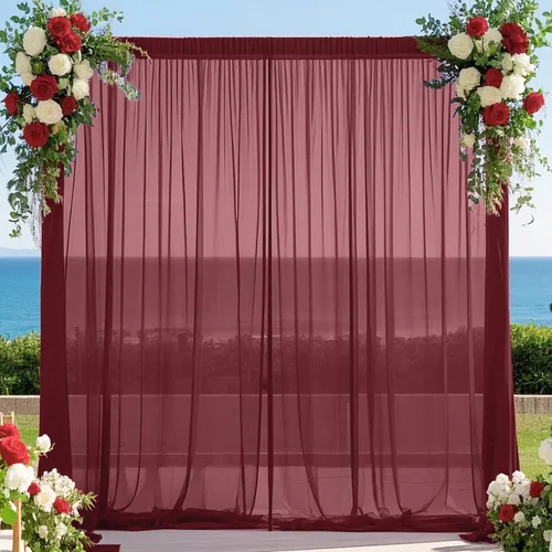 FUHSY Cortinas de gasa color burdeos, cortinas transparentes de 10 pies, 2 paneles de cortinas transparentes para fotografía, cortinas de tela de