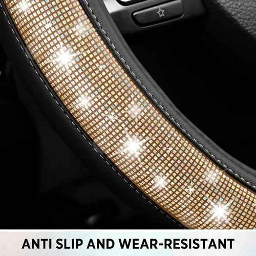 Vista 6 de Road Comforts Pixel Glitter - Funda para volante de cuero de 14.5 a 15 pulgadas, ajuste cómodo, agarre de cuero antideslizante, diseño elegante