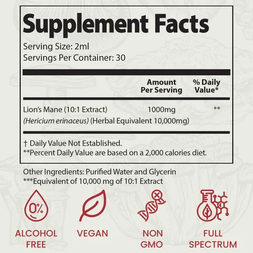 Vista 7 de Auri Elixir líquido de melena de león - Suplementos cerebrales para la memoria y la concentración con hongos funcionales - Suplemento de melena