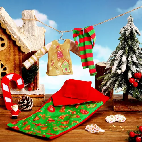 Vista 7 de Kacctyen 12 piezas de saco de dormir elfo muñeca temática de hornear accesorios de Navidad incluye muñeca de Navidad, saco de dormir, albornoz