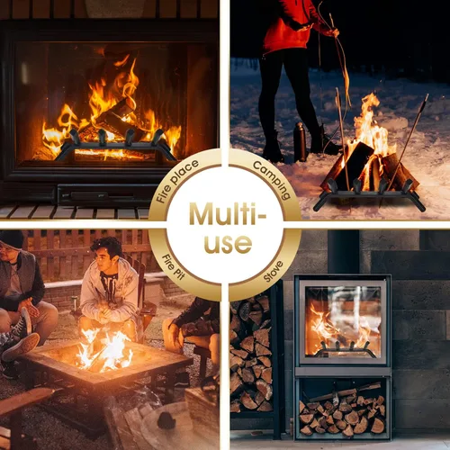 Vista 5 de G GOOD GAIN Rejilla para chimenea con retenedor de brasas, de 15.5" de hierro fundido resistente para interiores, chimenea, hogar, estufa de leña