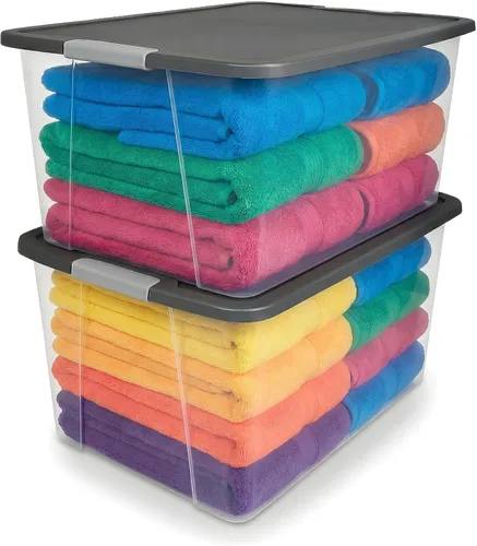 Vista 15 de HOMZ Compartimiento de almacenamiento transparente Snaplock con tapa, X Large Latching-64 Quart (Juego de 2), Azul, Paquete de 2