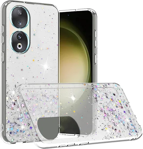 Vista 11 de Funda compatible con Honor 90 con purpurina rosa transparente, para Honor 90, funda de silicona transparente de TPU suave para mujeres y niñas, a