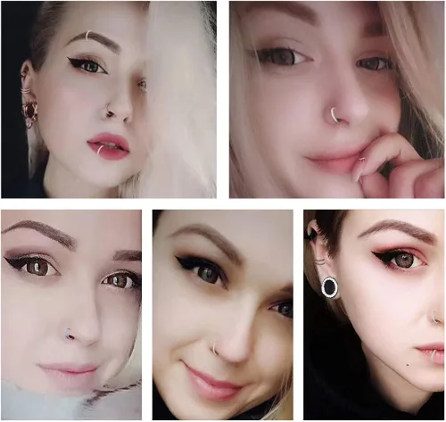 Vista 4 de WBRWP Piercing de acero inoxidable 316L con bisagras, aro para la nariz con circonitaópalo 14G 16G 18G 20g Anillo de perforación corporal Segmento