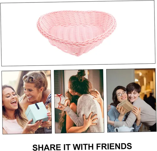 Vista 8 de BESTOYARD Cesta de ratán de amor, cesta de pastos marinos, cesta de plástico para alimentos, cestas de almacenamiento apilables, cesta de pan, cesta