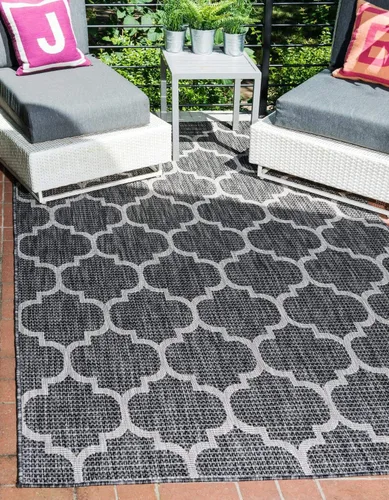 Vista 54 de Unique Loom Outdoor Trellis Collection Alfombra de Área (5' 1" x 8' Oval, Aguamarina/Gris)