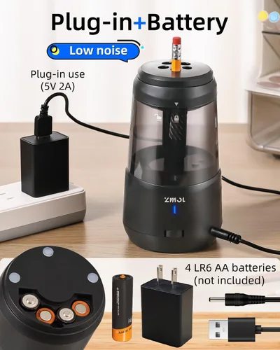 Vista 6 de ZMOL Sacapuntas eléctrico con hoja helicoidal, parada automática, ajuste de 5 velocidades para lápices n.º 2 y de colores (0.23 a 0.39 pulgadas)