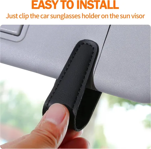 Vista 3 de Soportes para gafas de sol Shering para parabrisas de coche, paquete de 2, clip magnético de piel para colgar gafas de sol para coche, clip