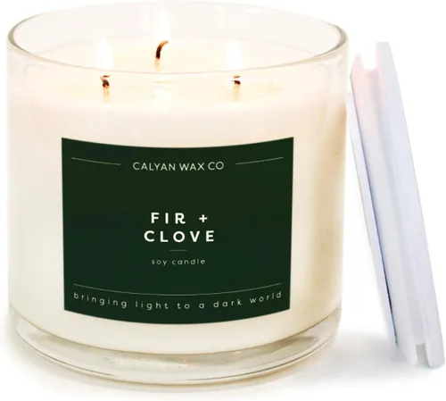 Vista 11 de Calyan Wax Co. Evergreen & Eucalyptus - Vela perfumada de 3 mechas – 43 horas de combustión – Velas de soja de lujo de 3 mechas – Velas de cera