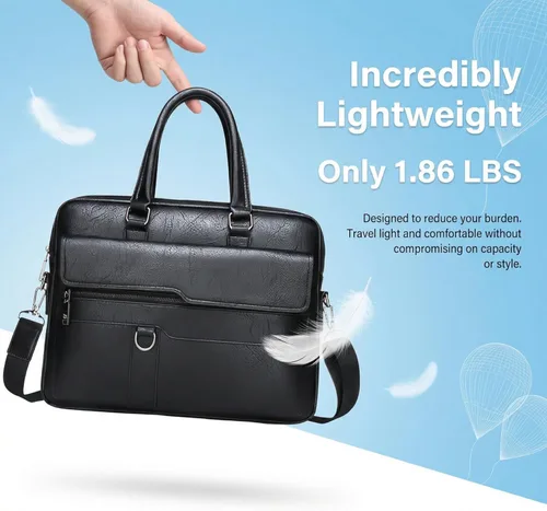 Vista 7 de Men's Leather Laptop Bag 15 IN, Water-Resistant Briefcase Messenger Bag for Work, Business, Shoulder Crossbody Office Satchel